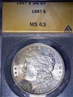 1887 Morgan Silver Dollar  ANACS - MS63, Nice Toning, Issue Free