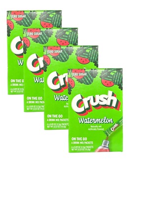 Lot of 4 6-ct. Box CRUSH WATERMELON Singles to Go!  Sugar Free Drink Mix