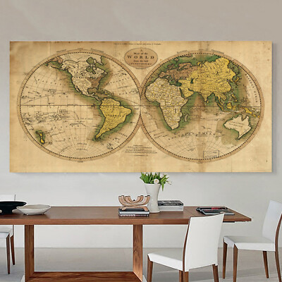 Silk Canvas Poster Anitique World Map Poster Wall Prints Decor No Frame B26