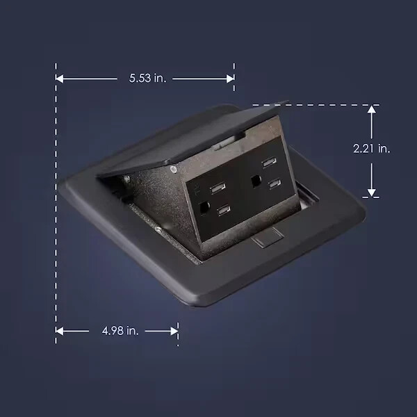 Pop-Up Floor Outlet Electrical Box Wood Sub Flooring 15Amp TR Duplex Black