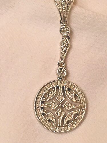 Genuine Diamond Ornate Dangle Drop Earrings, Sterling Silver 925, Rhodium Plated - Picture 8 of 12