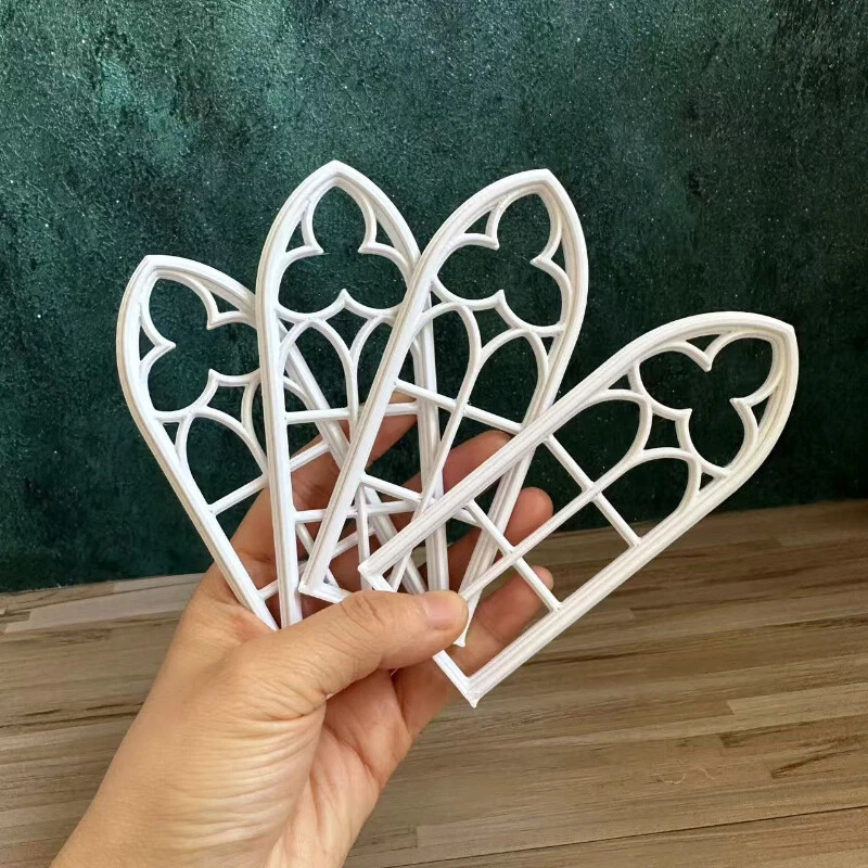 4PC 1/12 Scale Dollhouse Miniatures Furniture Gothic Windows Unpainted Accessory - Image 2 of 4