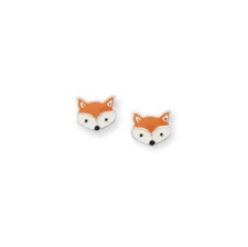 Fox Face Small Stud Earrings Sterling Silver and Enamel