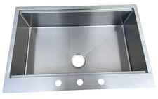 Topmount Single Bowl with 3 Tap Holes 304 Stainless Steel, 33" x 22" x 9"