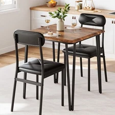 Dining Set Wood Top Table with 2 Upholstered Chairs Small Kitchen Space Saving