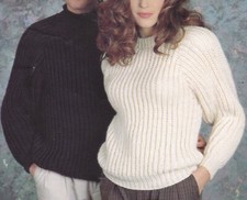 Knitting Pattern To Make Ladies/Mans Sweater Fishermans Rib Chunky/DK/Aran/4ply