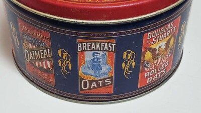 1983 Vintage Pure Quaker Oats Tin - Oatmeal Cookie Recipe Shown On Can.