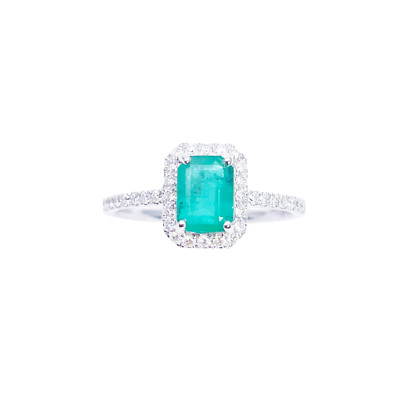 14 kt Weißgold 4 Krallen natürlicher Smaragd & runder Diamant Ring 1,15 kt