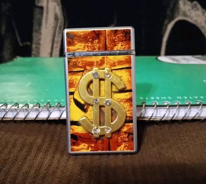 Vintage 1990's Dollar Sign Bling Flip Style Butane Torch Lighter