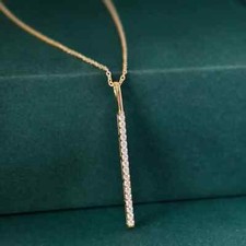 Women's 1Ct Round Cut Lab-Created Diamond Bar Pendant in 14K Yellow Gold Plated