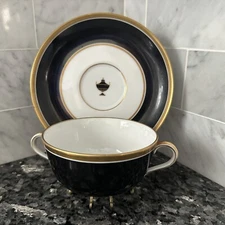 Richard Ginori Impero Black Cream Soup Bowl & Saucer Rare