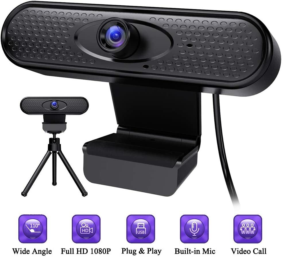 Webcam with Microphone 1080P HD Web Camera with Tripod & Privacy Cover, 90° Adju-image