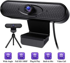 Webcam with Microphone 1080P HD Web Camera with Tripod Privacy Cover, 90 Adju