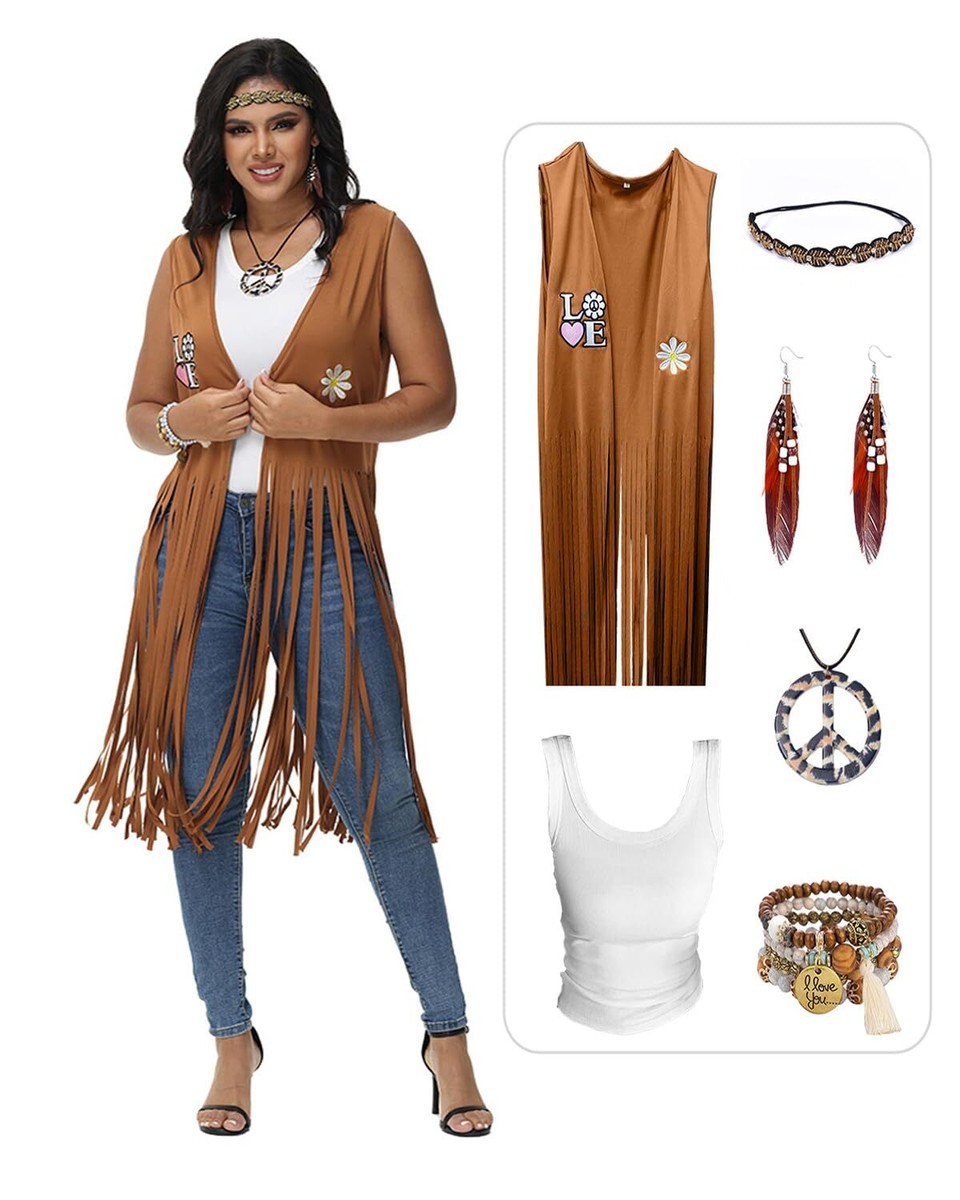 Hippie Clothes 60s 70s Outfits for Women Halloween Costume Fringe