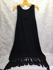 Women's Sleeveless Tank Top T-Shirt Black Dress with Fringes Size XXL