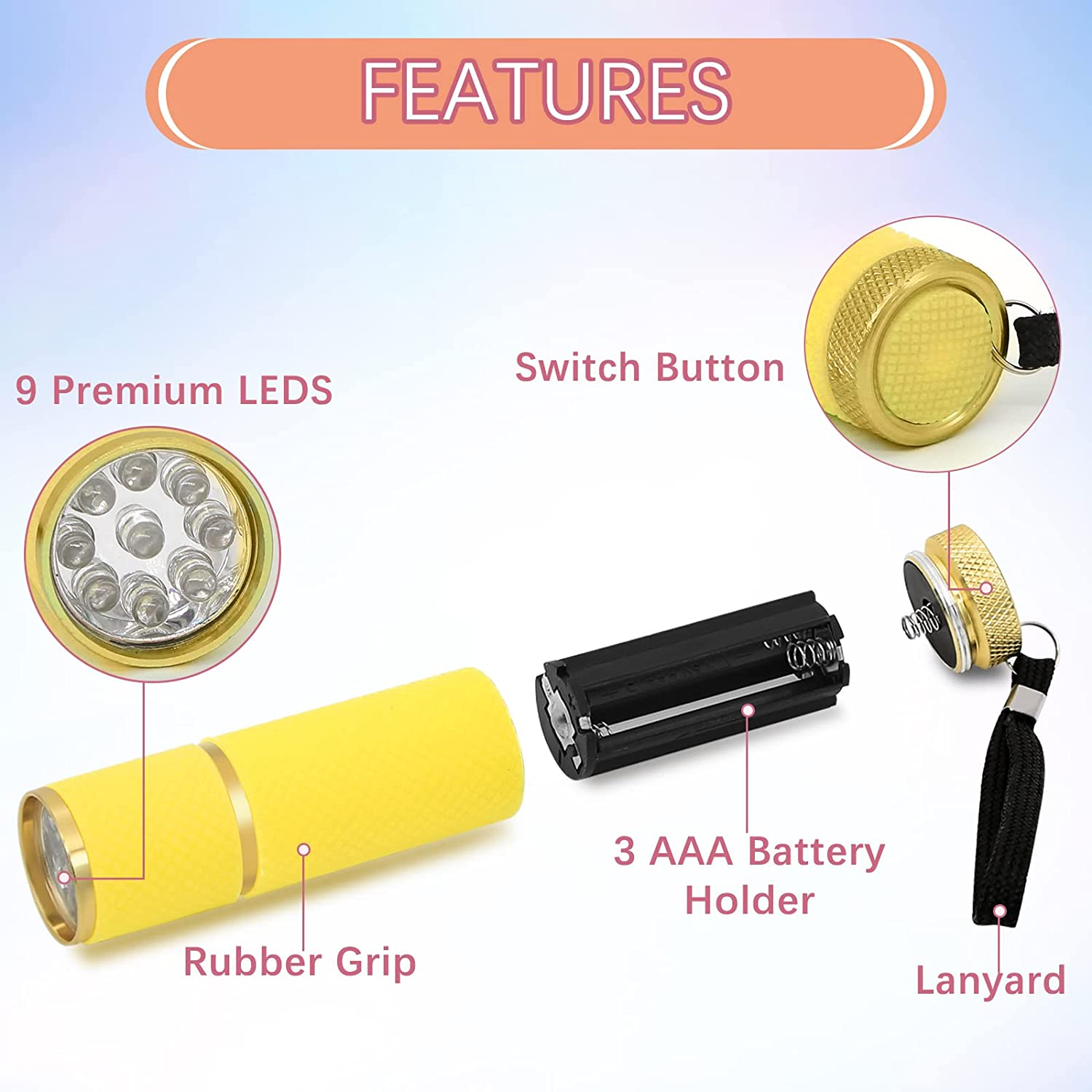 Small Torch,4 Pack Super Torches LED Super Bright with 9 Leds,Keyring