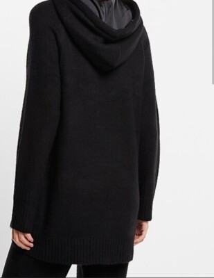Express  Satin Tie Hoodie Sweater  BLACK   NWT $98     S