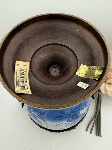Maitland Smith Blue & White Porcelain Brass Bronze Compote Centerpiece Bowl RARE - 第 10/14 張圖片