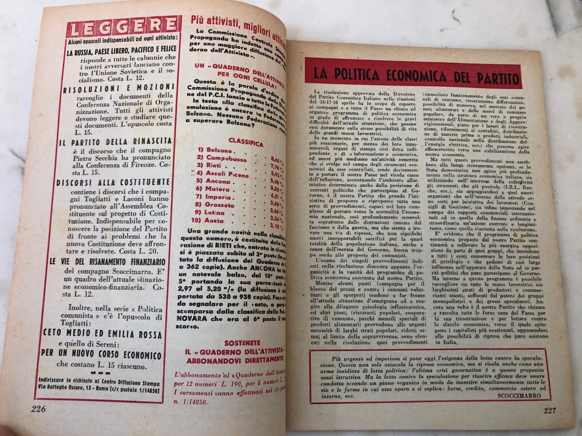 Rarissima rivista Quaderno dell'attivista 1947 Numero PCI