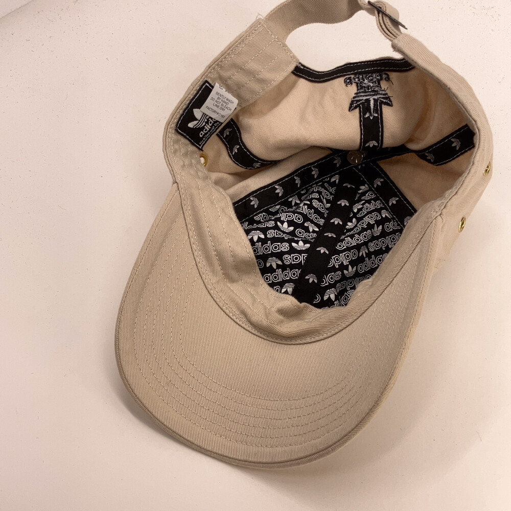Adidas small trefoil logo beige cotton dad cap logo inside