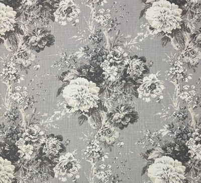 WAVERLY BALLAD BOUQUET PLATINUM GRAY LARGE FLORAL LINEN FABRIC BY YARD 54''W