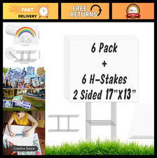 6 Pack Blank Yard Signs with Stakes - 17x13" White Garden Signs for Events, Sale