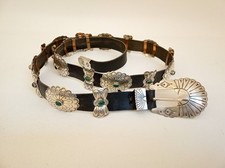 Navajo sterling silver malachite concho belt 19 conchos oval bowtie shape copper