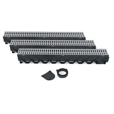 Storm Drain Deep 5 in. Wx5.25 in. Dx39.4 in. L Channel Drain Kit,Gray Grate (3-P