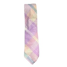 NWT Briar Tie Pastel Plaid Cotton Made In USA Pink Yellow Hand Fashioned New
