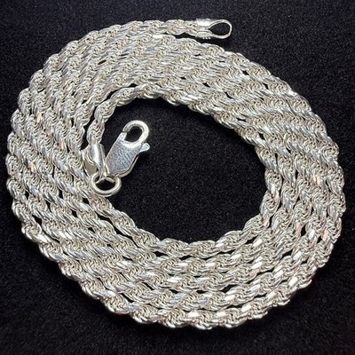 Massives 925 Sterlingsilber diamantgeschliffenes Seil 24 Zoll lang 2,2 mm breit 11,5 Gramm