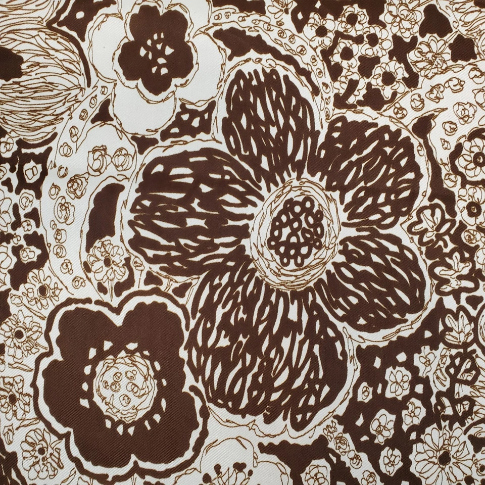 复古 70 年代织物 Flower Power 尼龙或醋酸纤维棕色 2 码 x 44 — 第 4/4 张图片