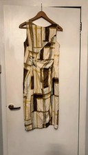 Women Coast Abstract Print Silk Midi Dress with Beaded Detail UK 10