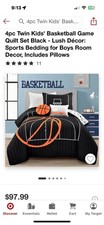 Basketball Game Reversible 4 Piece Set - Soft Twin Black  Orange Quilt Set