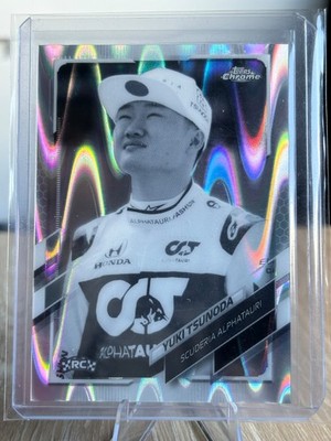 2021 Topps Chrome F1 - #49 Yuki Tsunoda (RC) - Black & White Raywave Refractor