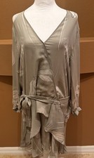 Halston Heritage 100 Percent Silk Dress Olive/White Size XL