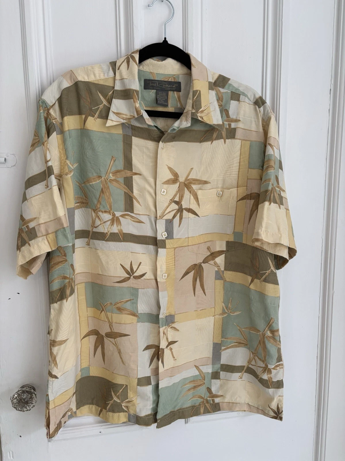 Tori Richard Hawaiian Shirt Silk Large Square Buttons Muted Tones