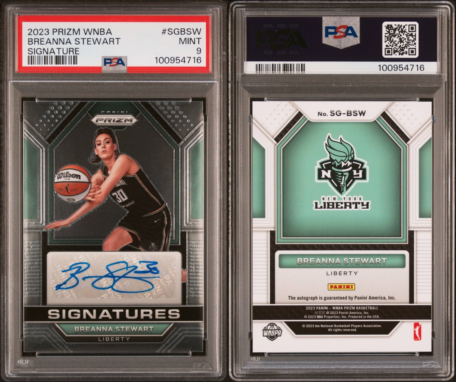 2023 Panini Prizm WNBA Breanna Stewart SIGNATURE Auto PSA 9 MINT Liberty view 3