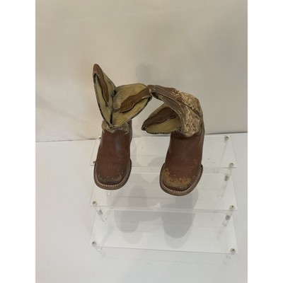 Vintage Kids Brown Leather Cowboy Boots Approx Size 5 Unknown Brand Restore USA