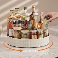 360° Rotating Spice Rack Kitchen Cabinet Organizer Non-Slip Round Storage Tray