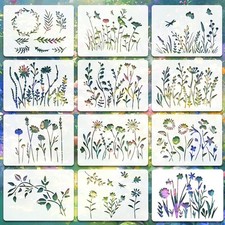 12 Pieces Wildflower Stencils for Painting,Reusable Flower Stencils Set