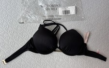 Victoria's Secret Halter Bombshell 34C Add 2 cups Bikini Swim Top Black NWT