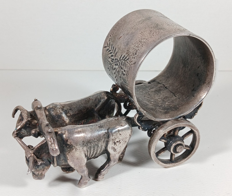 Antique TEAM OF OXEN Silver Plated Napkin Ring - Farming or Heading Out West