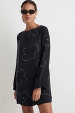 NWT Madewell Shift Mini Dress True Black Floral Print Size XS