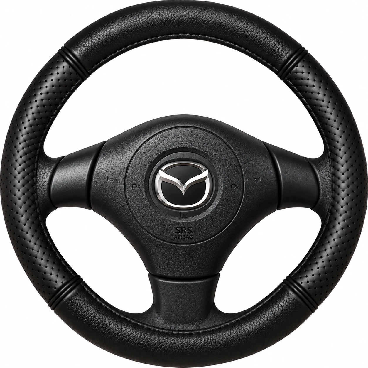 Black genuine leather steering wheel cover fitted to a Mazda MX-5 NB 1998 to 2005