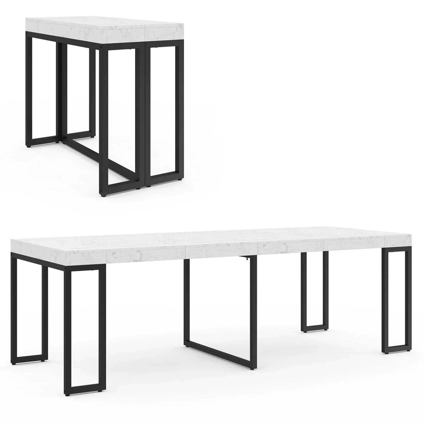 Table console extensible 235 cm marbre blanc ALASKA salle à manger 10 couverts