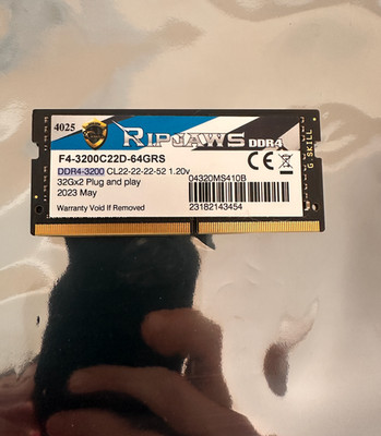 G.Skill Ripjaws 32GB DDR4-3200 SO-DIMM Laptop RAM CL22 1.2V | Tested & Working