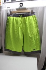 Nike Logo Drawstring Swim Trunks Gray Neon Yellow Mesh Lined Shorts Medium