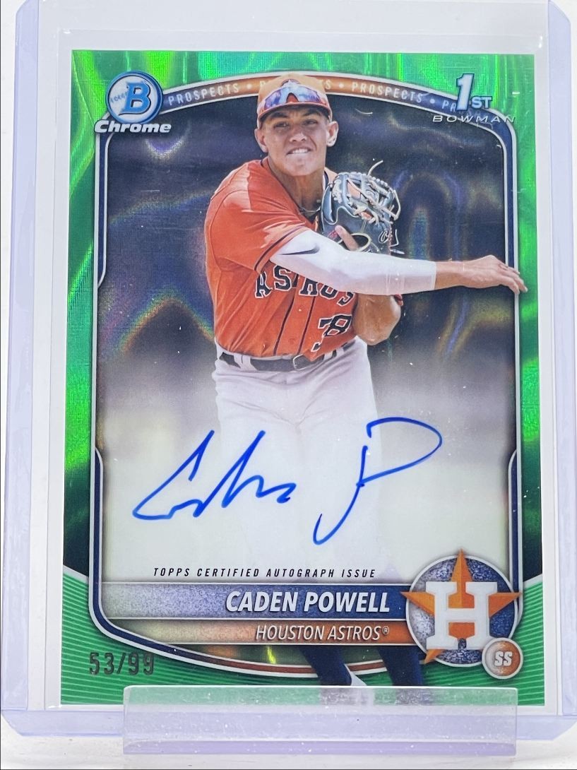 CADEN POWELL 2025 BOWMAN CHROME 1ST GREEN LAVA REFRACTOR AUTO /99 Q3249