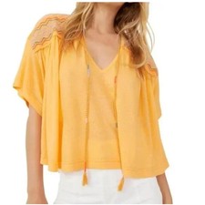 Free People Embroidered Gauze Top Carrot Ginger Orange Boho Tassel OB1410879 NEW