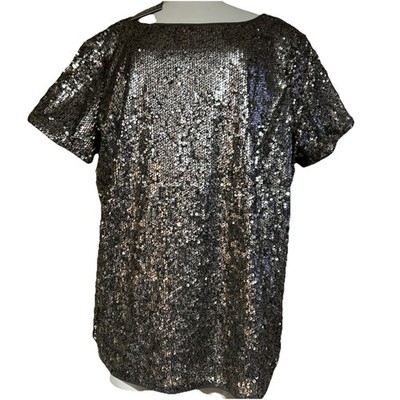 TALBOTS rsvp New Metallic Sequin Shirt Blouse Top 18 Silver Party Wedding Womens